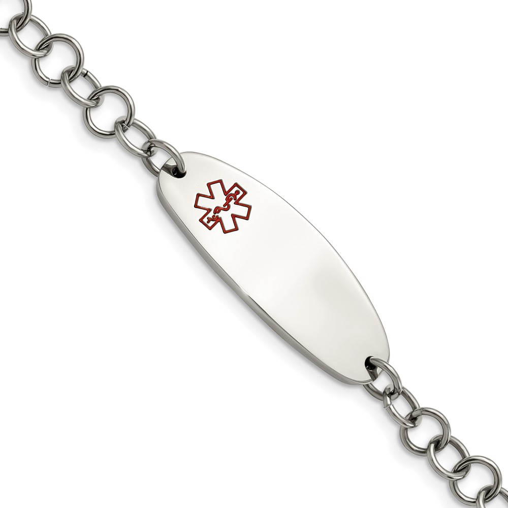Stainless Steel Red Enamel Medical I.D. Bracelet