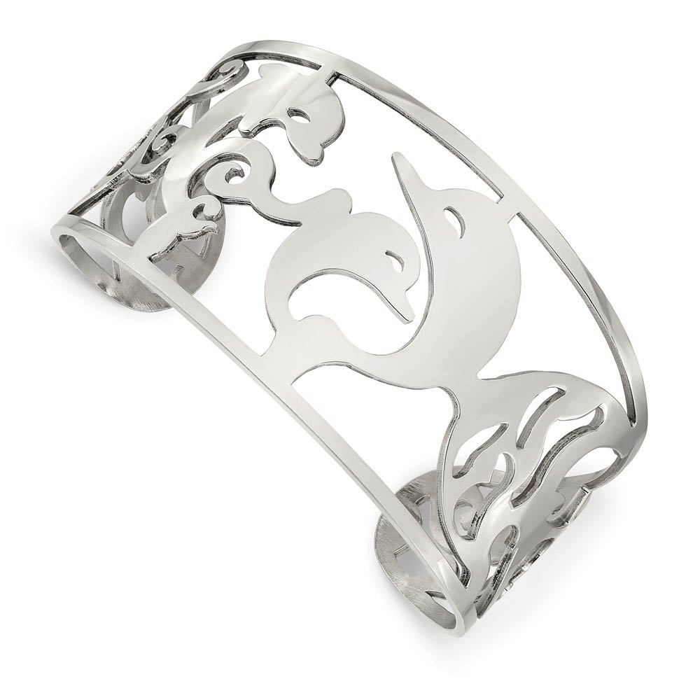 Stainless Steel Dolphins Cuff Bangle Bracelet