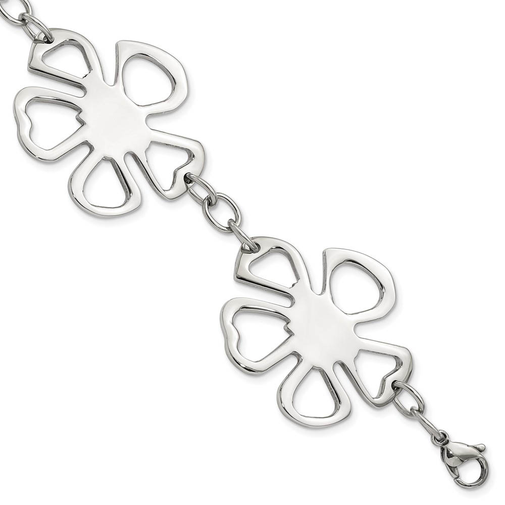 Stainless Steel Polished Flowers Bracelet, 8 Inch