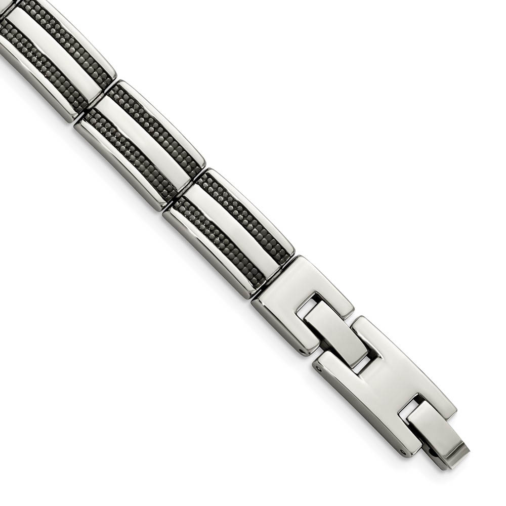 Men&#039;s Stainless Steel and Black Plated Bracelet - 8.25 Inch