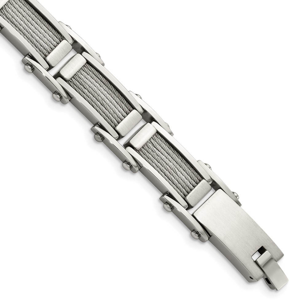 Men&#039;s Stainless Steel Brushed and Polished Cable Bracelet - 8.5 Inch