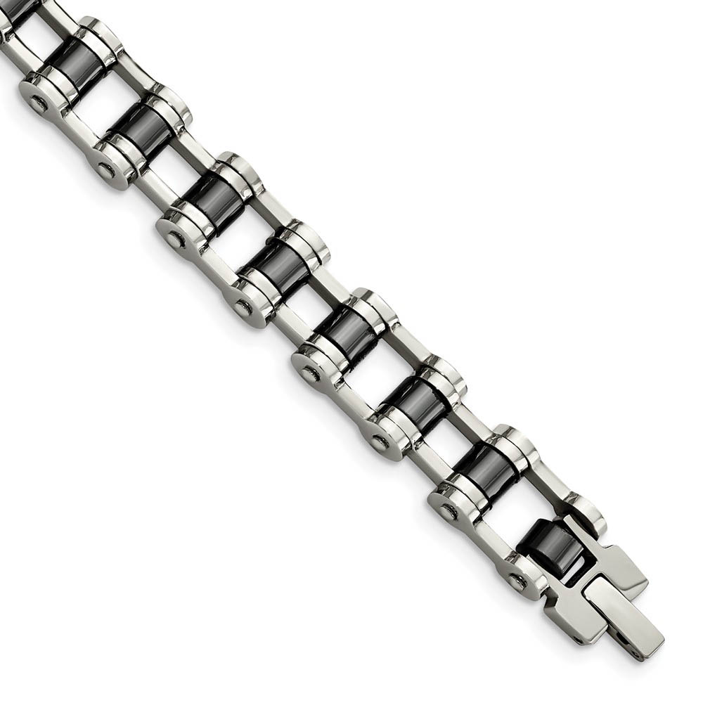 Men&#039;s Stainless Steel and Black Magnetic Links Bracelet - 8.5 Inch