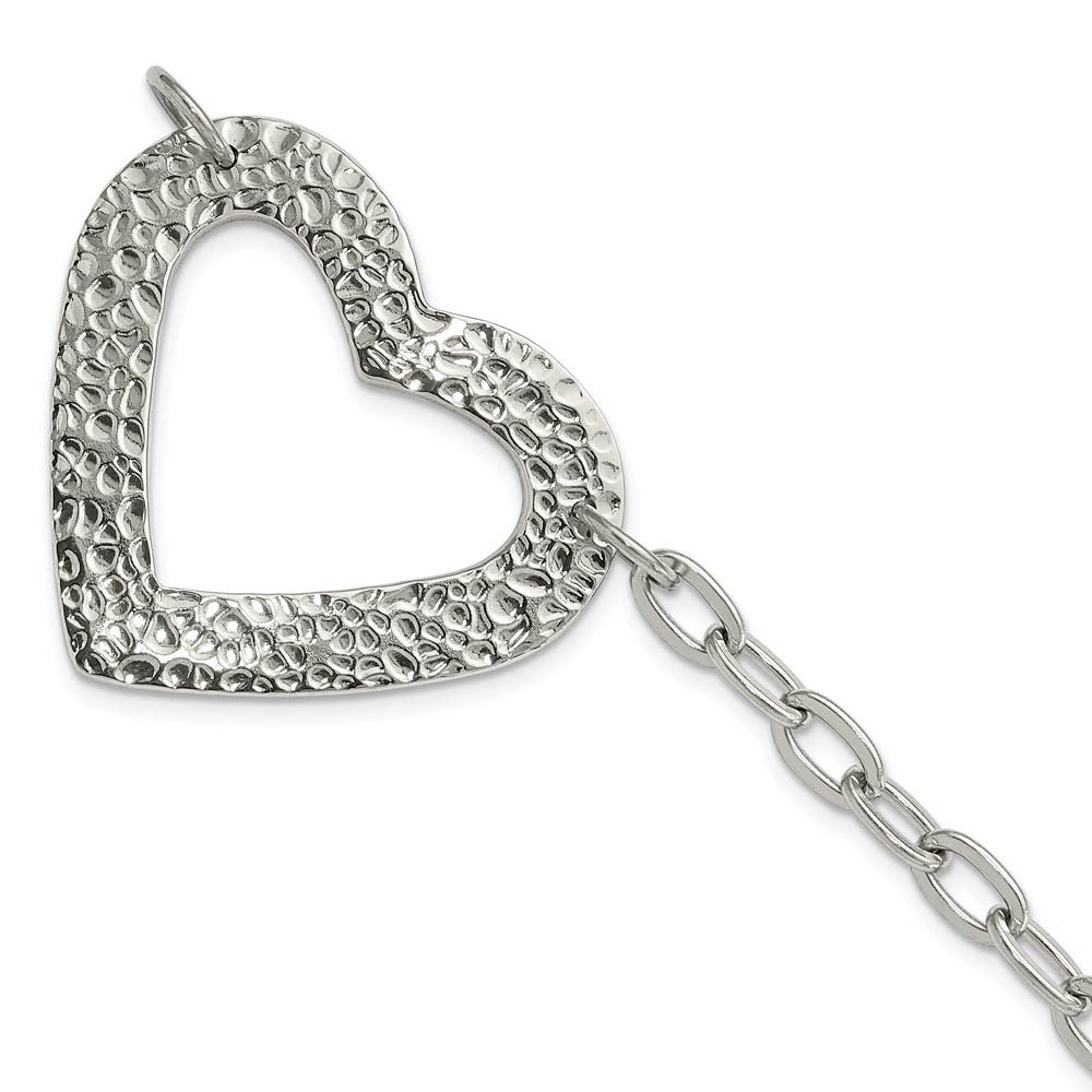 Stainless Steel Textured Heart Bracelet, 8 Inch