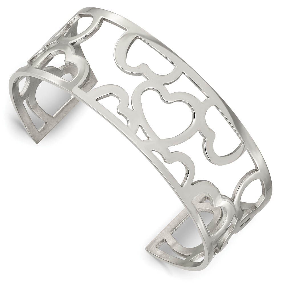 Stainless Steel Hearts Cuff Bangle Bracelet