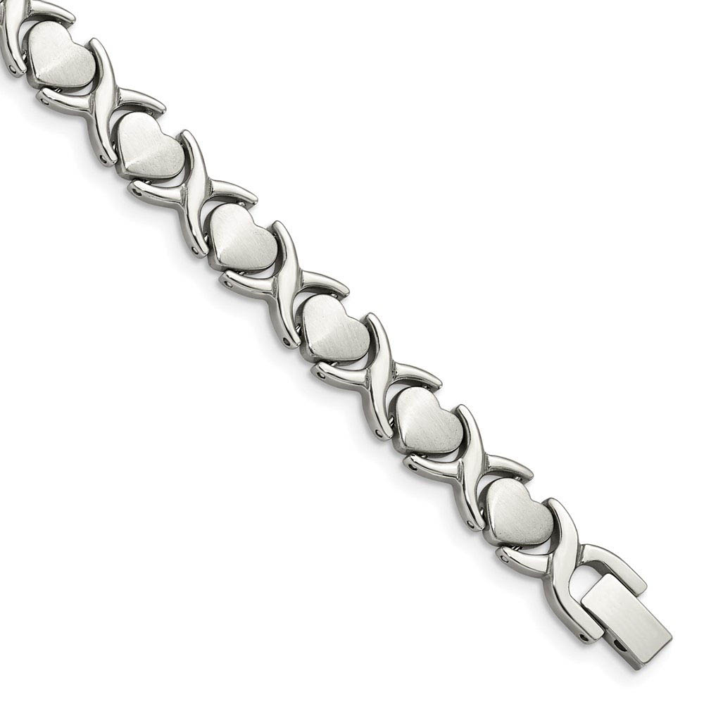 Stainless Steel Hugs and Kisses Link Bracelet, 7.5 Inch