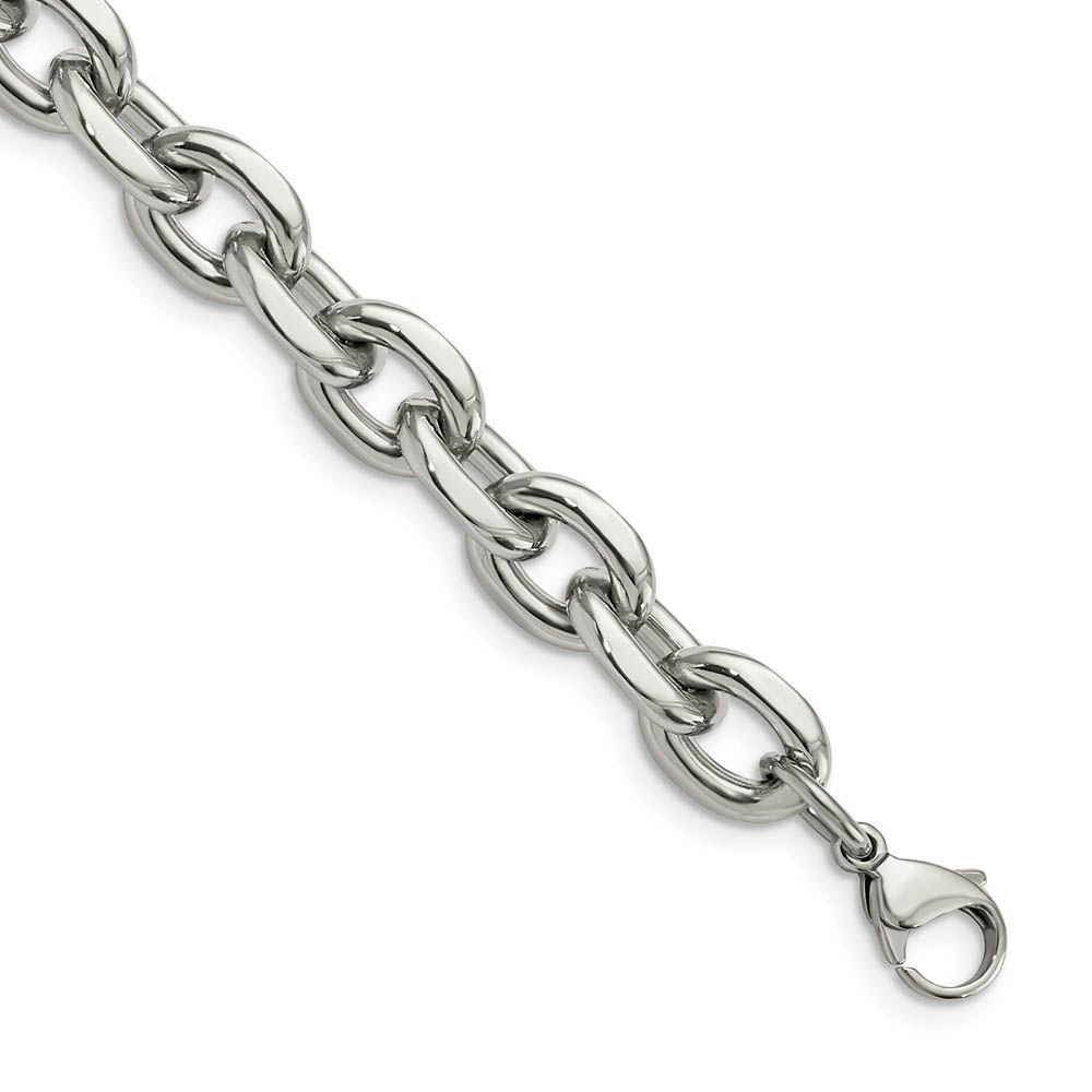 Men&#039;s Stainless Steel Polished Cable Link Bracelet - 9 Inch