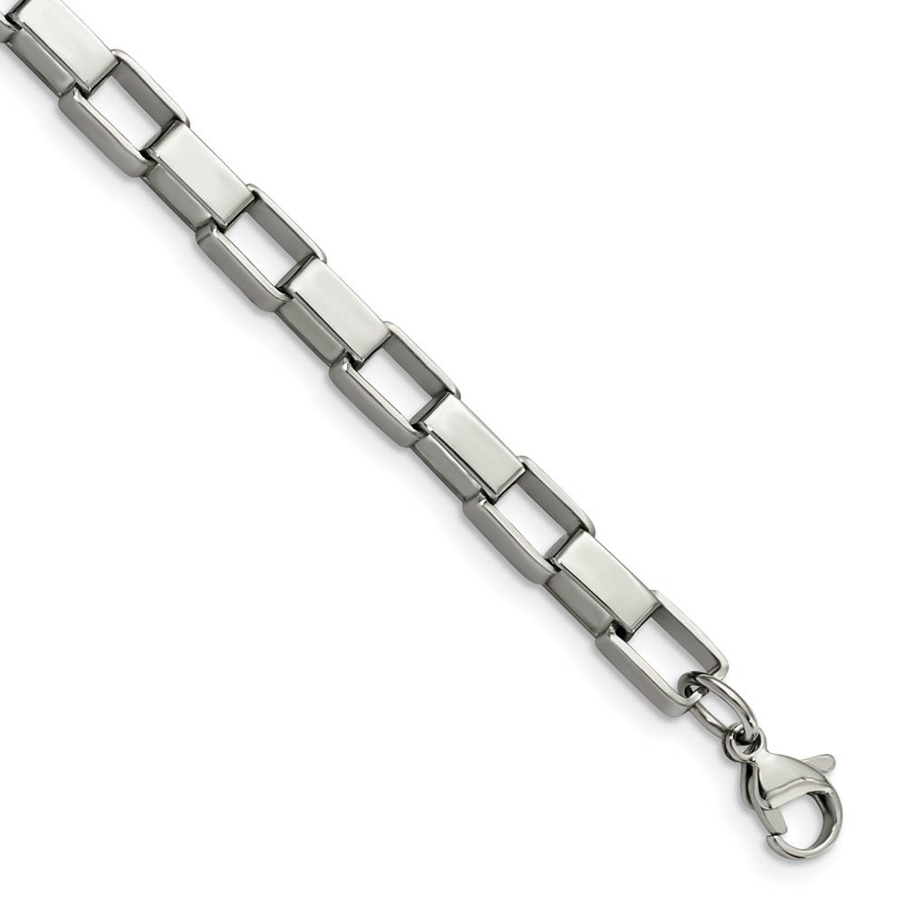 Men&#039;s Stainless Steel Rectangle Rolo Link Bracelet - 8 Inch