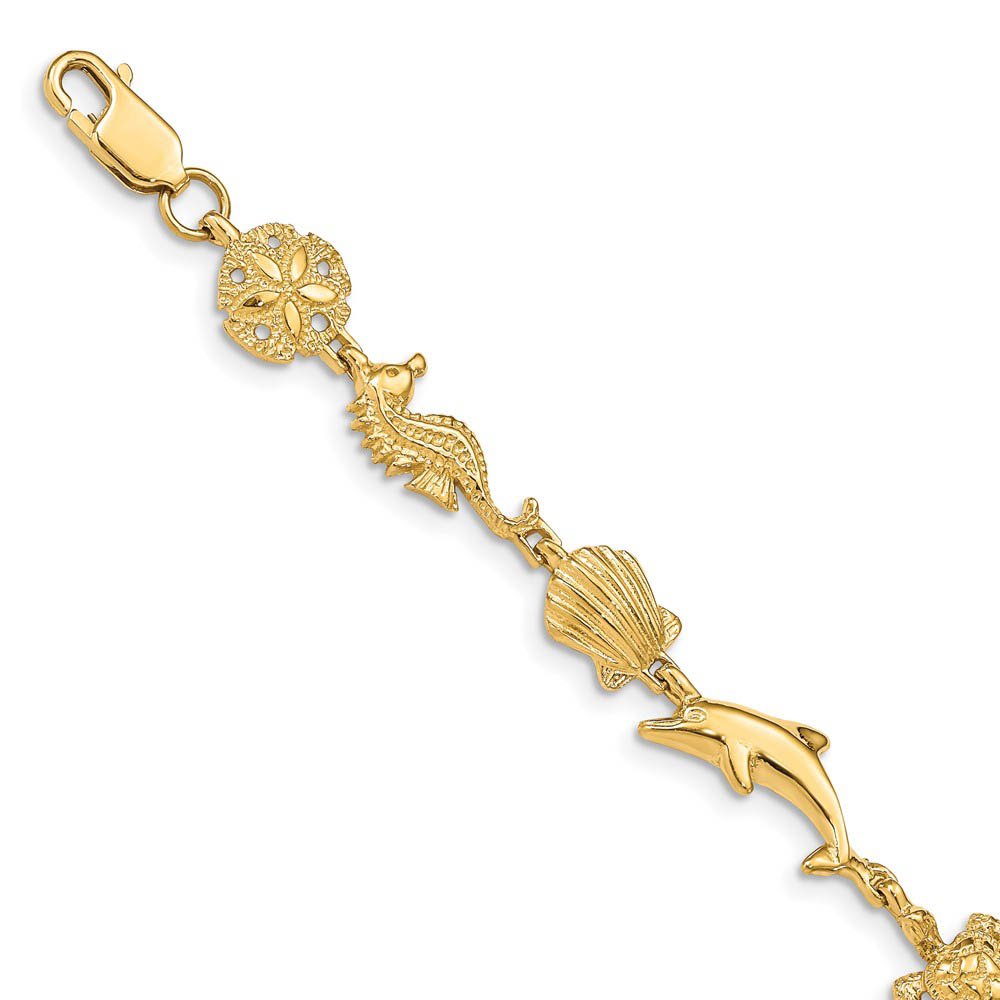 14k Yellow Gold Sea Life Bracelet - 7 Inch