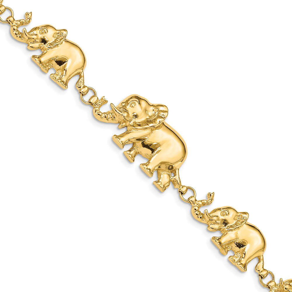 14k Yellow Gold Graduated Elephant Bracelet - 7 Inch