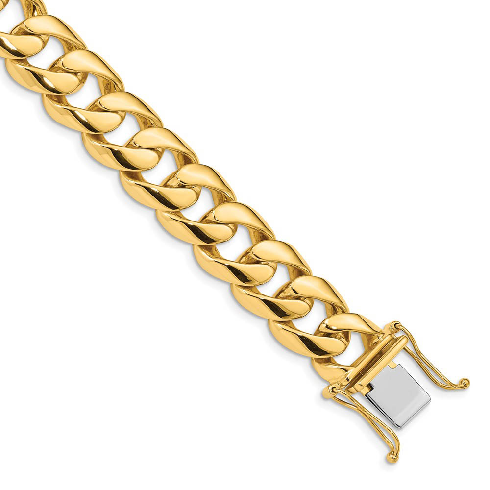 Men&#039;s 14k Yellow Gold, 13mm Rounded Curb Bracelet - 8 Inch