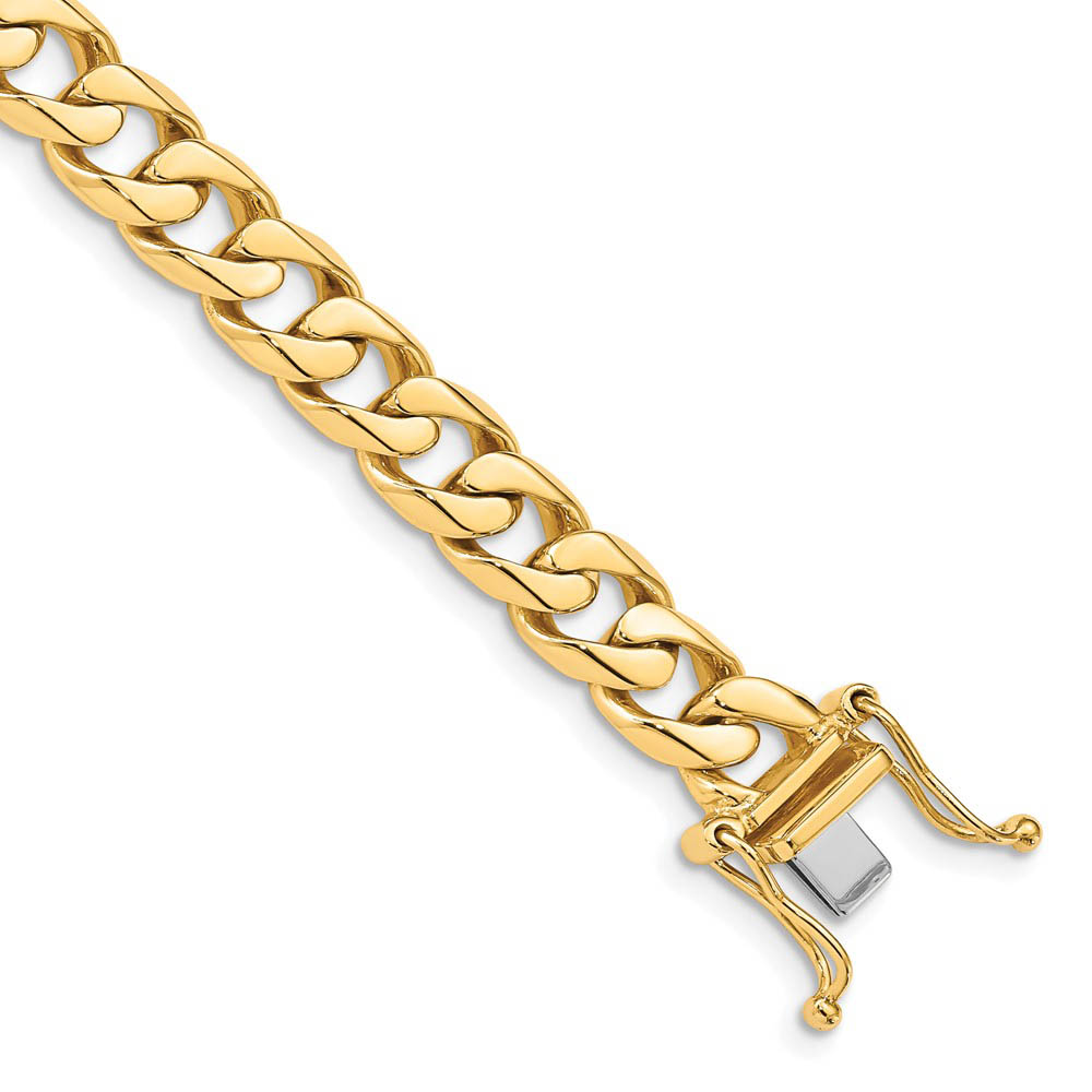 Men&#039;s 14k Yellow Gold, 7.8mm Flat Beveled Curb Chain Bracelet, 8 Inch