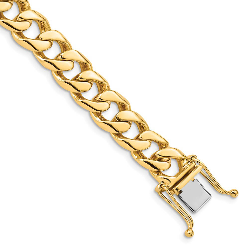Men's 14k Yellow Gold, 9.8mm Flat Beveled Curb Chain Bracelet