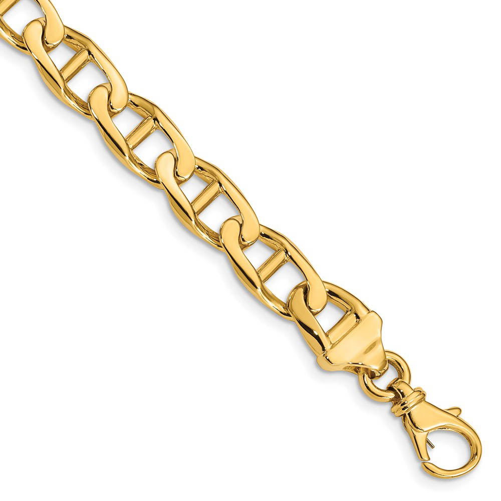 Men's 14k Yellow Gold, 9mm Anchor Chain Link Bracelet
