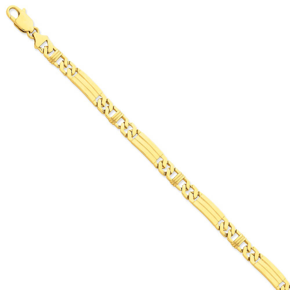 Men&#039;s 14k Yellow Gold, 7mm Fancy Link Bracelet, 8 Inch