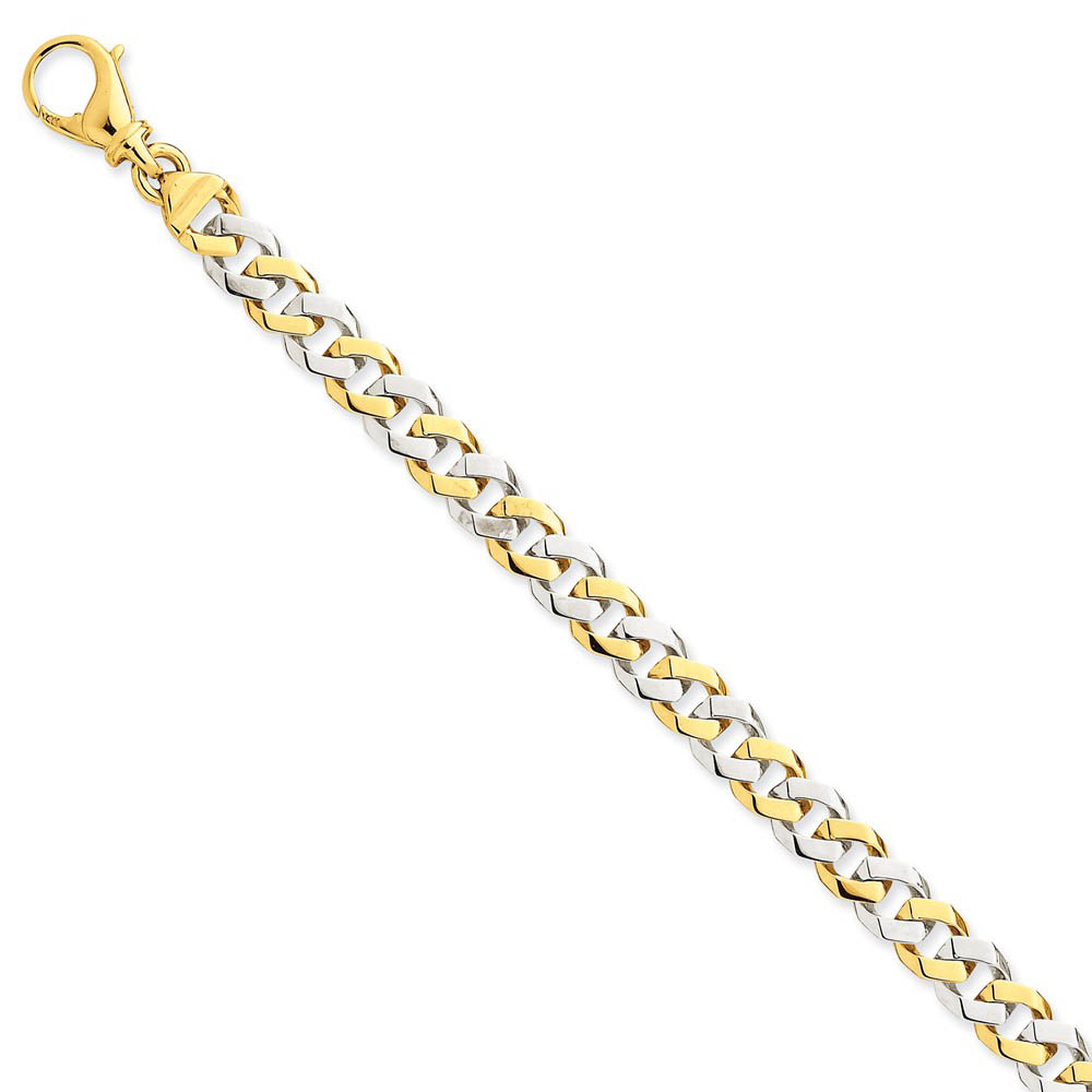 Men&#039;s 14k White &amp;Yellow Gold, 7.85mm Fancy Link Chain Bracelet, 8 Inch