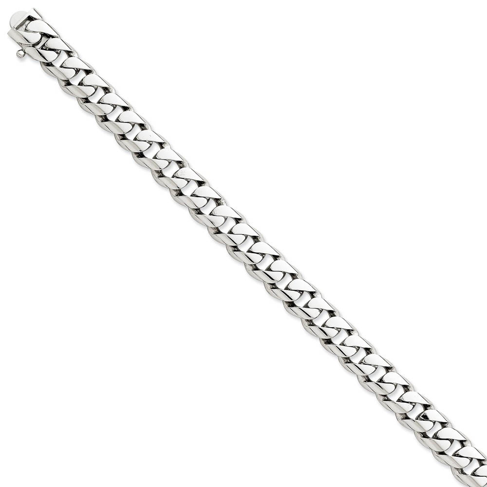 Men&#039;s 14k White Gold, 9mm Curb Link Bracelet - 8 Inch