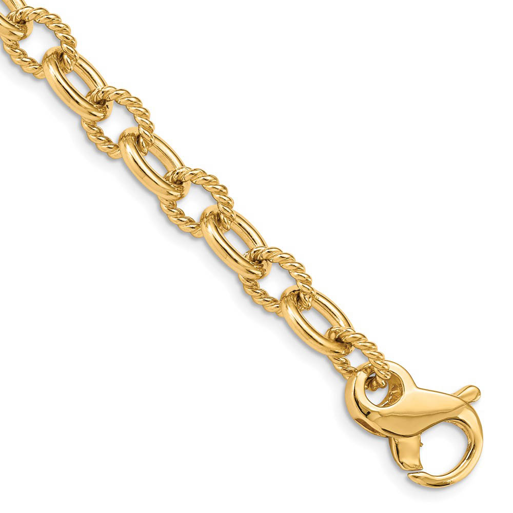 Men's 14k Yellow Gold, 7.5mm Fancy Cable Link Chain Bracelet
