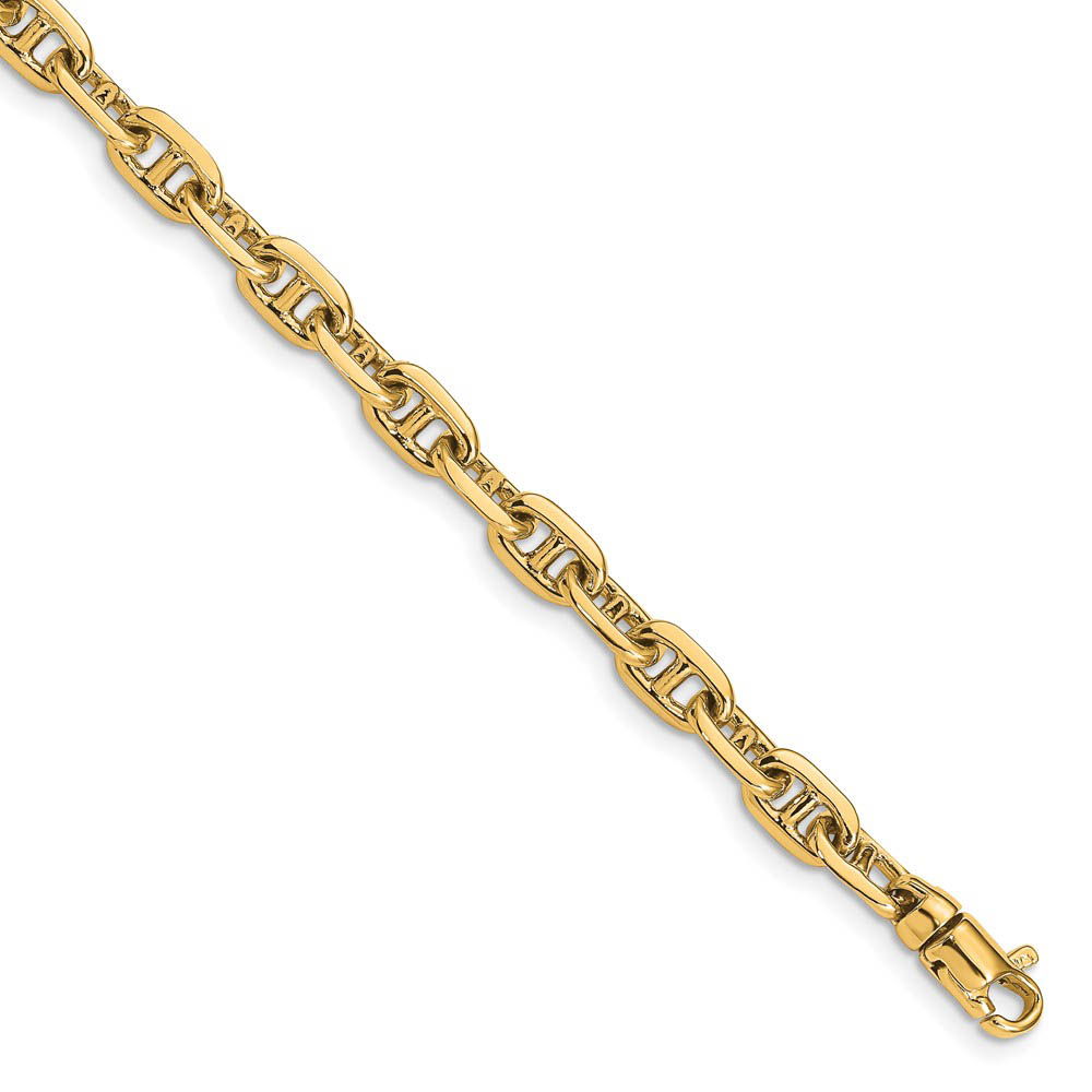 14k Yellow Gold, 5mm Fancy Anchor Link Chain Bracelet