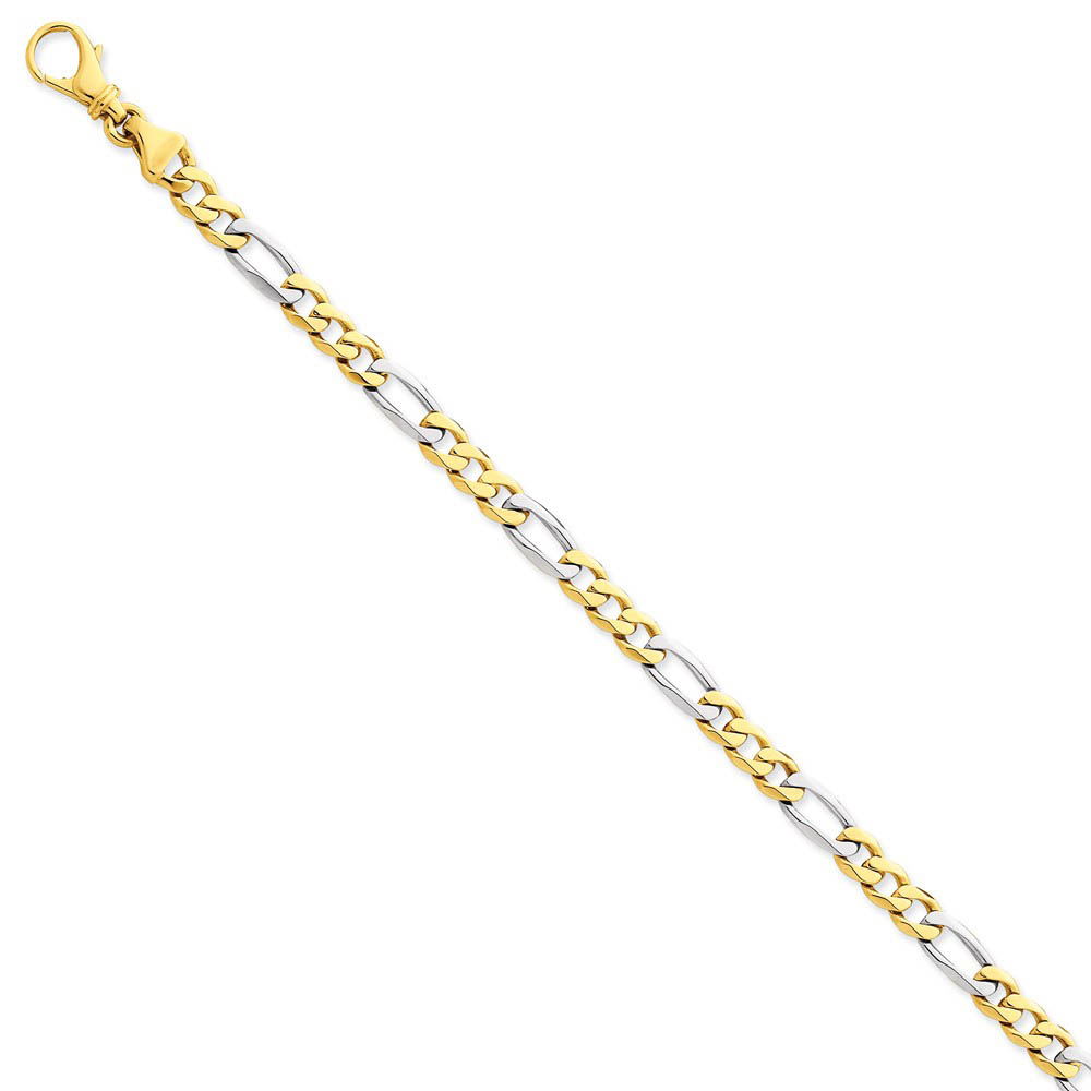 14k Yellow and White Gold, 5.8mm Figaro Chain Bracelet