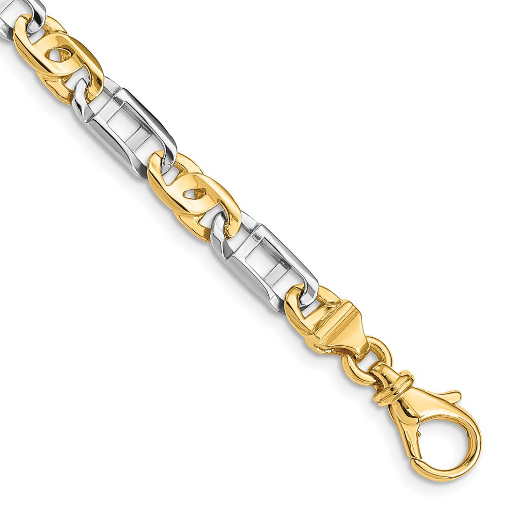 Mens 14k White &amp; Yellow Gold, 5.8mm Fancy Link Chain Bracelet