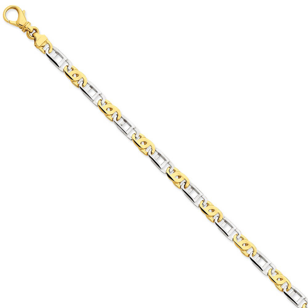 Mens 14k Yellow & White Gold, 5.8mm Fancy Link Chain Bracelet, 8.5 In.