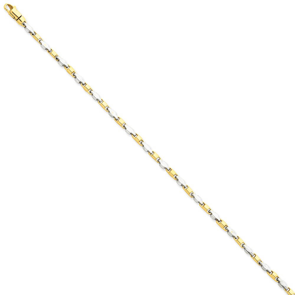 Mens 14k White & Yellow Gold, 2.5mm Fancy Link Chain Bracelet