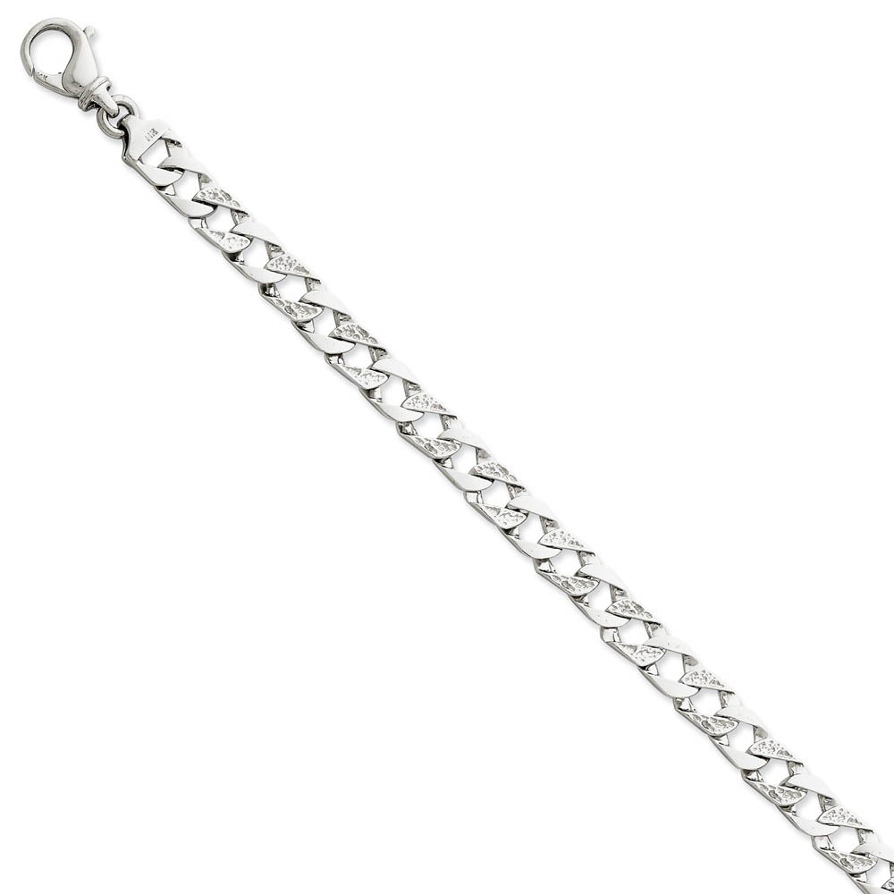 Men&#039;s 14k White Gold, 7.5mm Fancy Curb Link Chain Bracelet