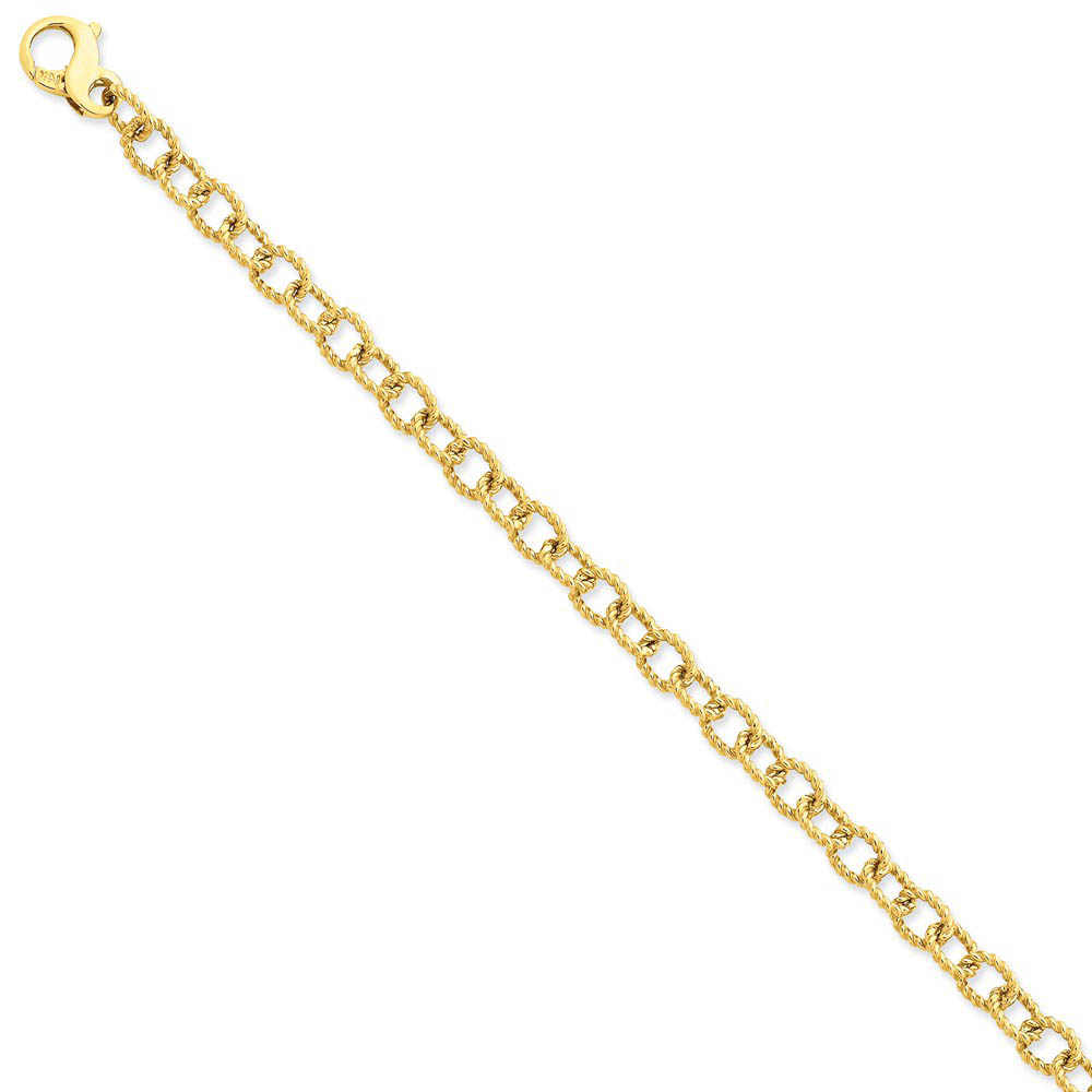 14k Yellow Gold, 6.5mm Twisted Cable Link Chain Bracelet