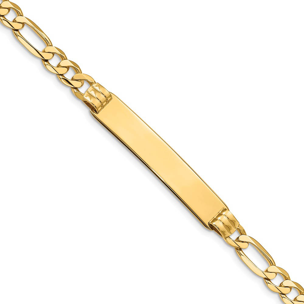 14k Yellow Gold Solid Figaro I.D. Bracelet with Lobster Clasp