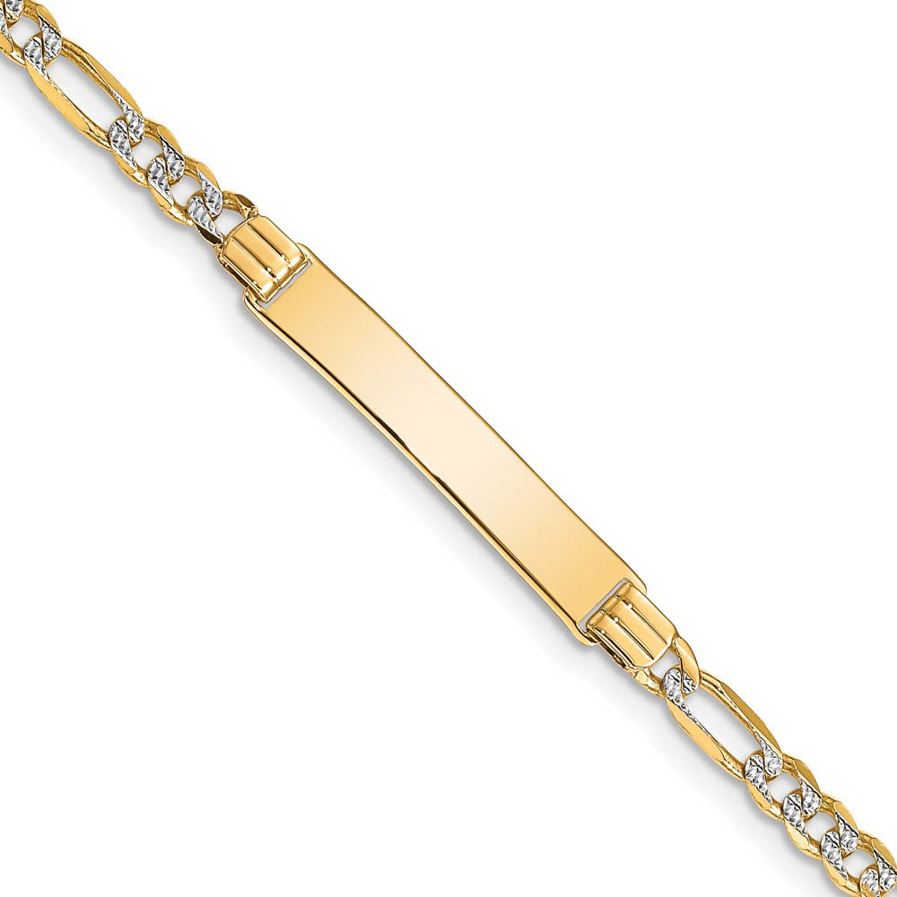 14k Yellow Gold and Rhodium Pave 25mm Figaro I.D. Bracelet