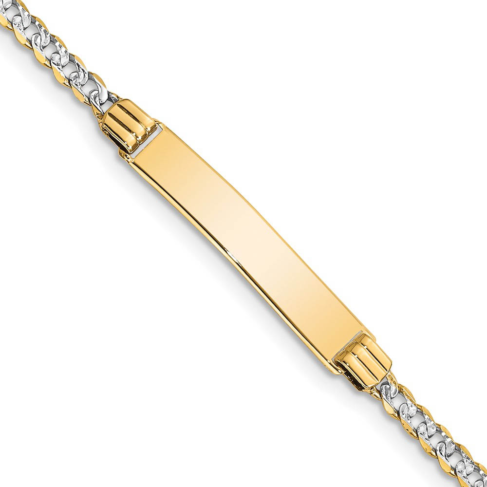 14k Yellow Gold and Rhodium Pave Curb I.D. Bracelet