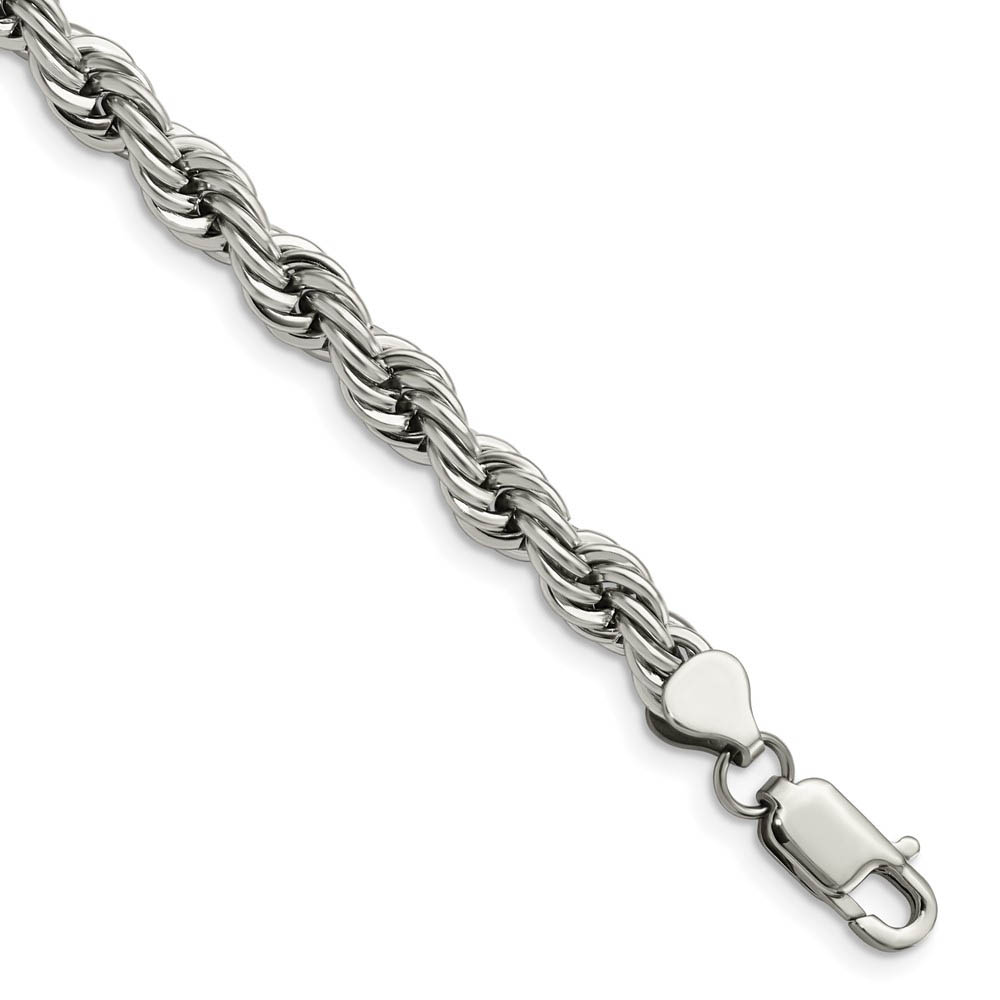 Men&#039;s 7mm Polished Rope Chain Bracelet in Stainless Steel