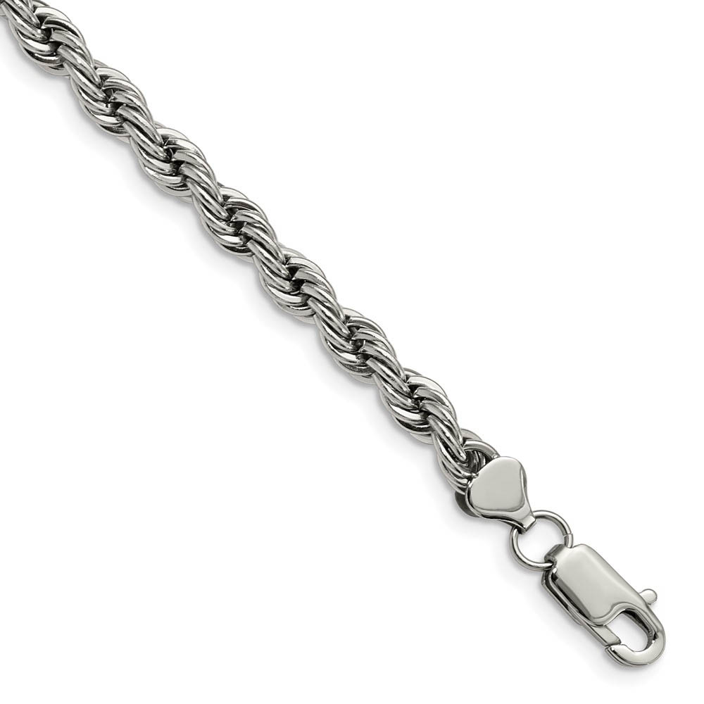 Men&#039;s 6mm Polished Rope Chain Bracelet in Stainless Steel