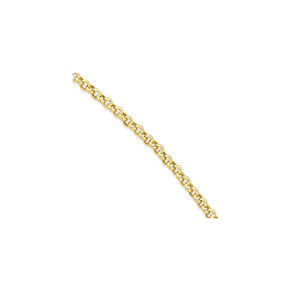 5mm Polished Hollow Rolo Chain Bracelet in 14k Yellow Gold
