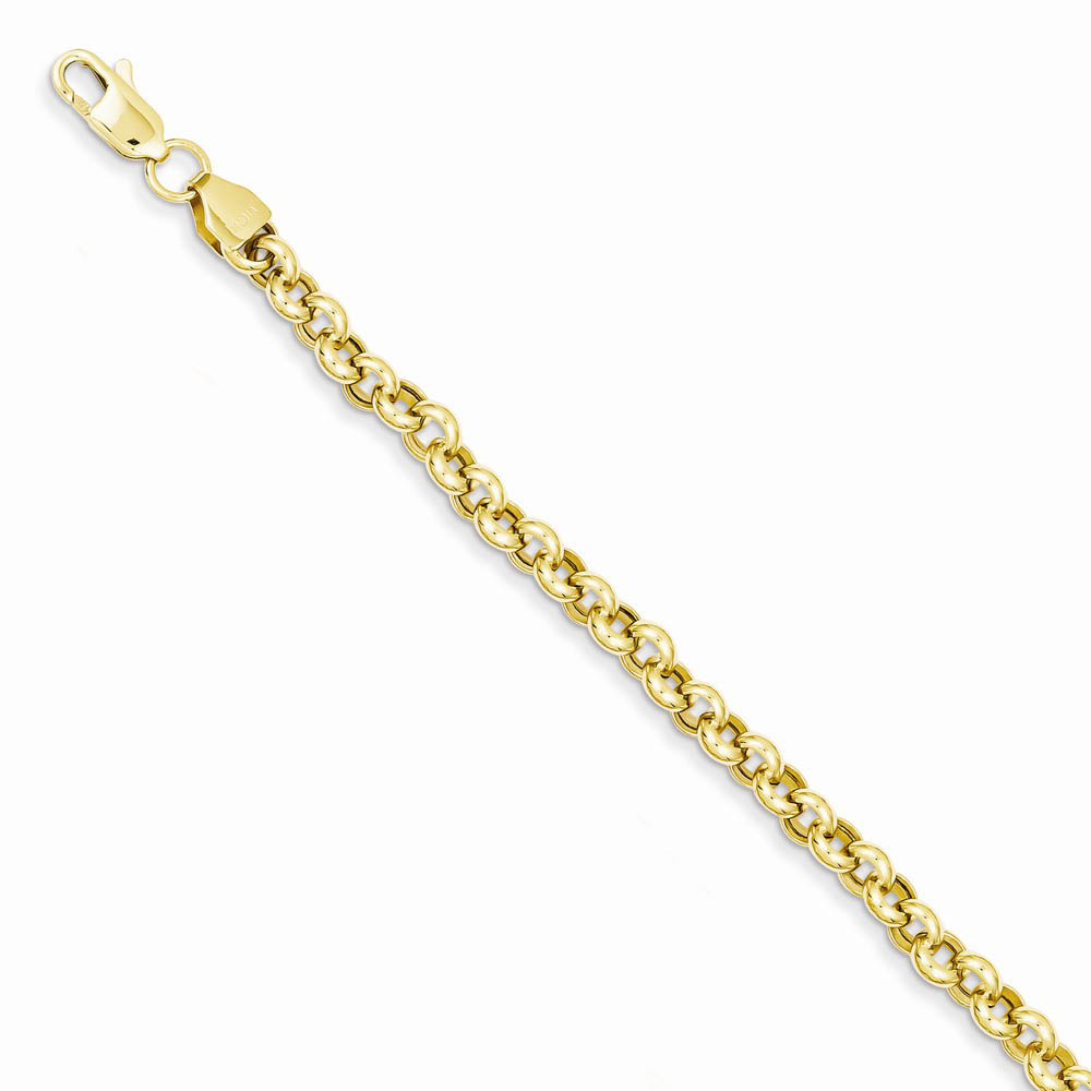 5mm Polished Hollow Rolo Chain Bracelet in 14k Yellow Gold