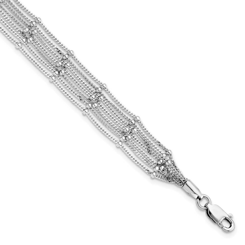 Sterling Silver Seven Strand Beaded Curb Chain Bracelet, 7.5 Inch