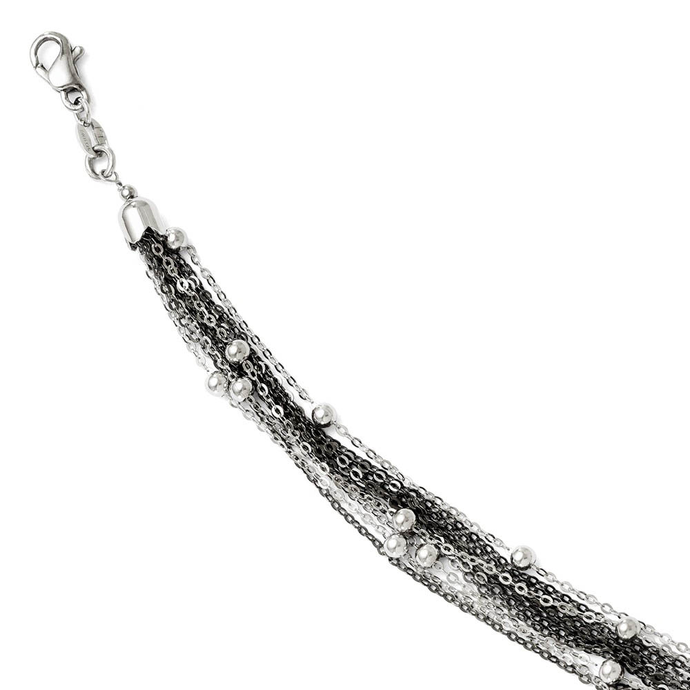 Sterling Silver & Black Plated Beaded Multi Strand Bracelet, 7.5-8.5in