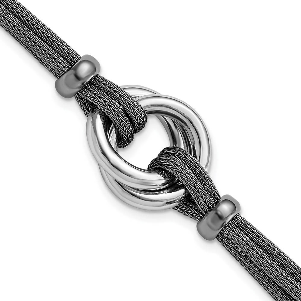 Sterling Silver and Black Plated Knot Mesh Bracelet, 7 Inch