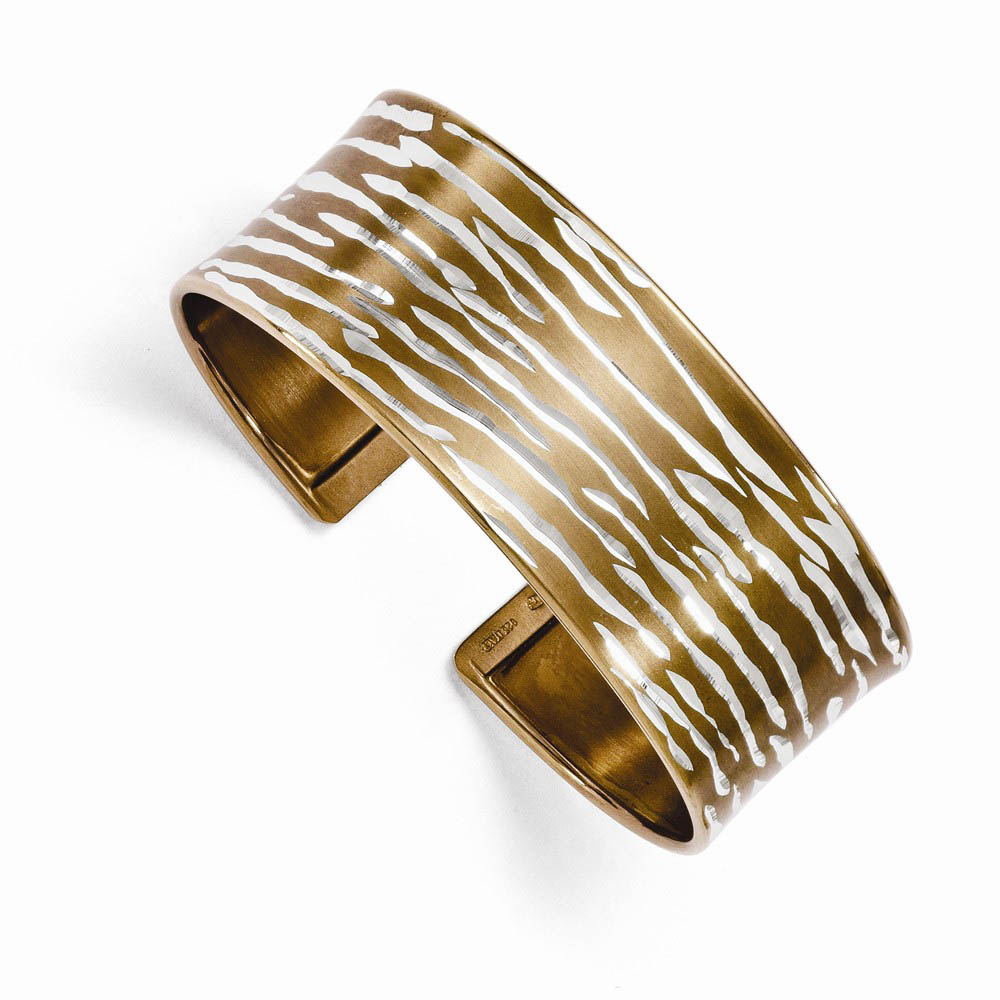 22mm Sterling Silver &amp; Cognac Plated Animal Print Cuff Bracelet