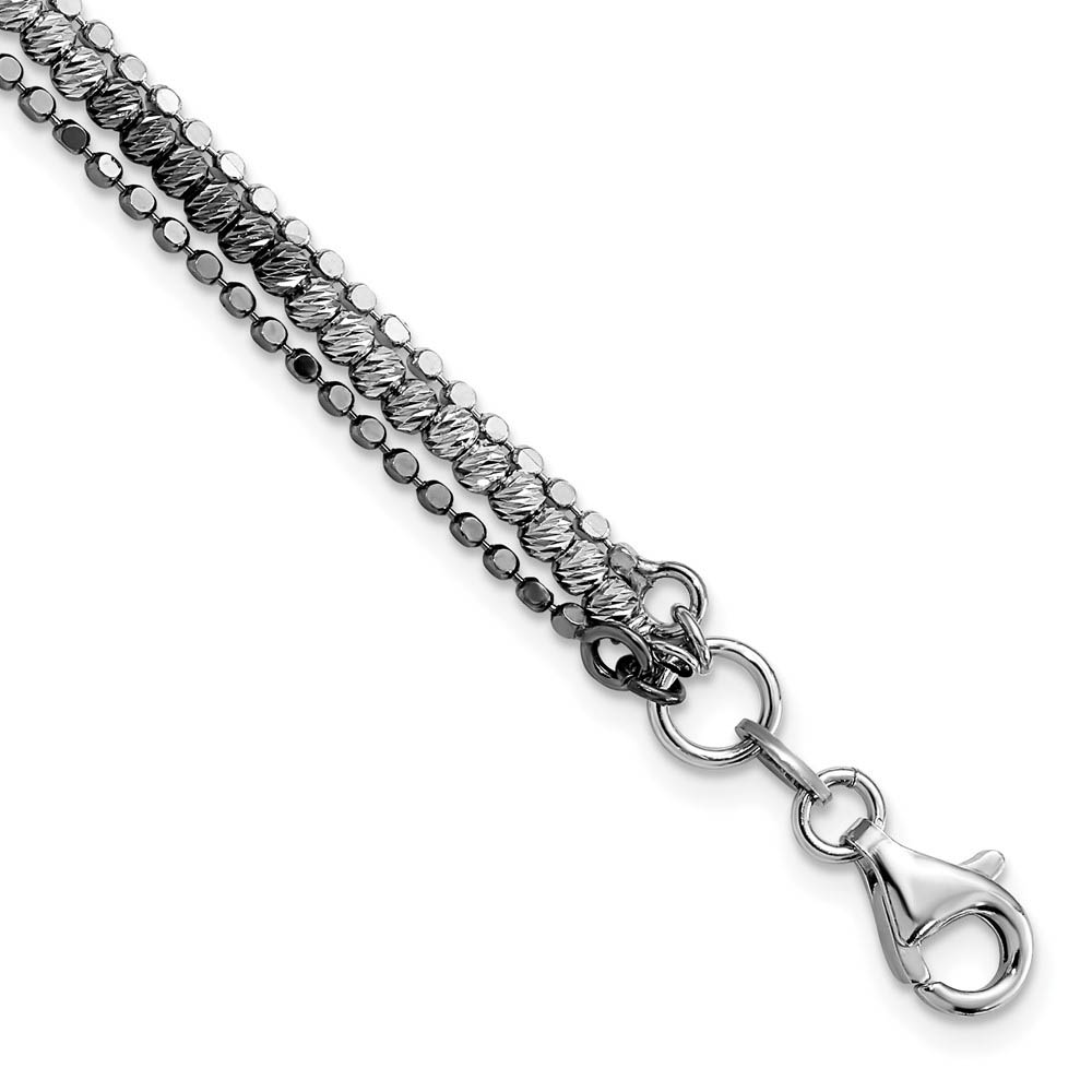 Sterling Silver & Black Plated Triple Strand Bead Bracelet, 7.5-8.5in