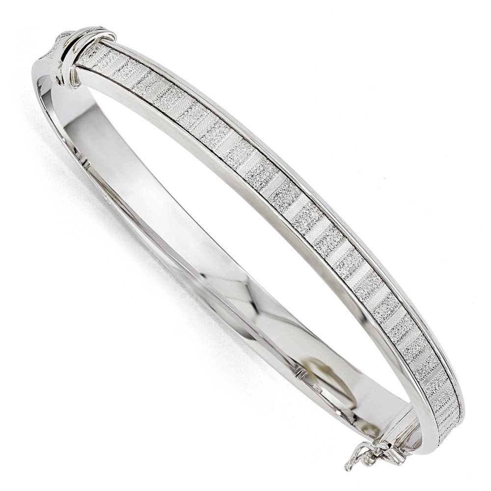 7mm Sterling Silver Glitter Inlay Hinged Bangle Bracelet