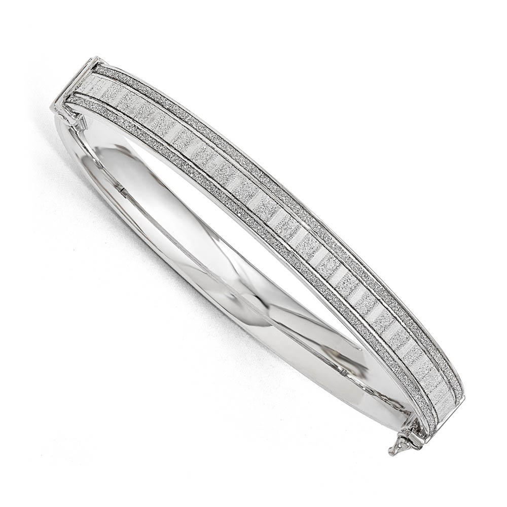 8mm Sterling Silver Glitter Inlay Hinged Bangle Bracelet