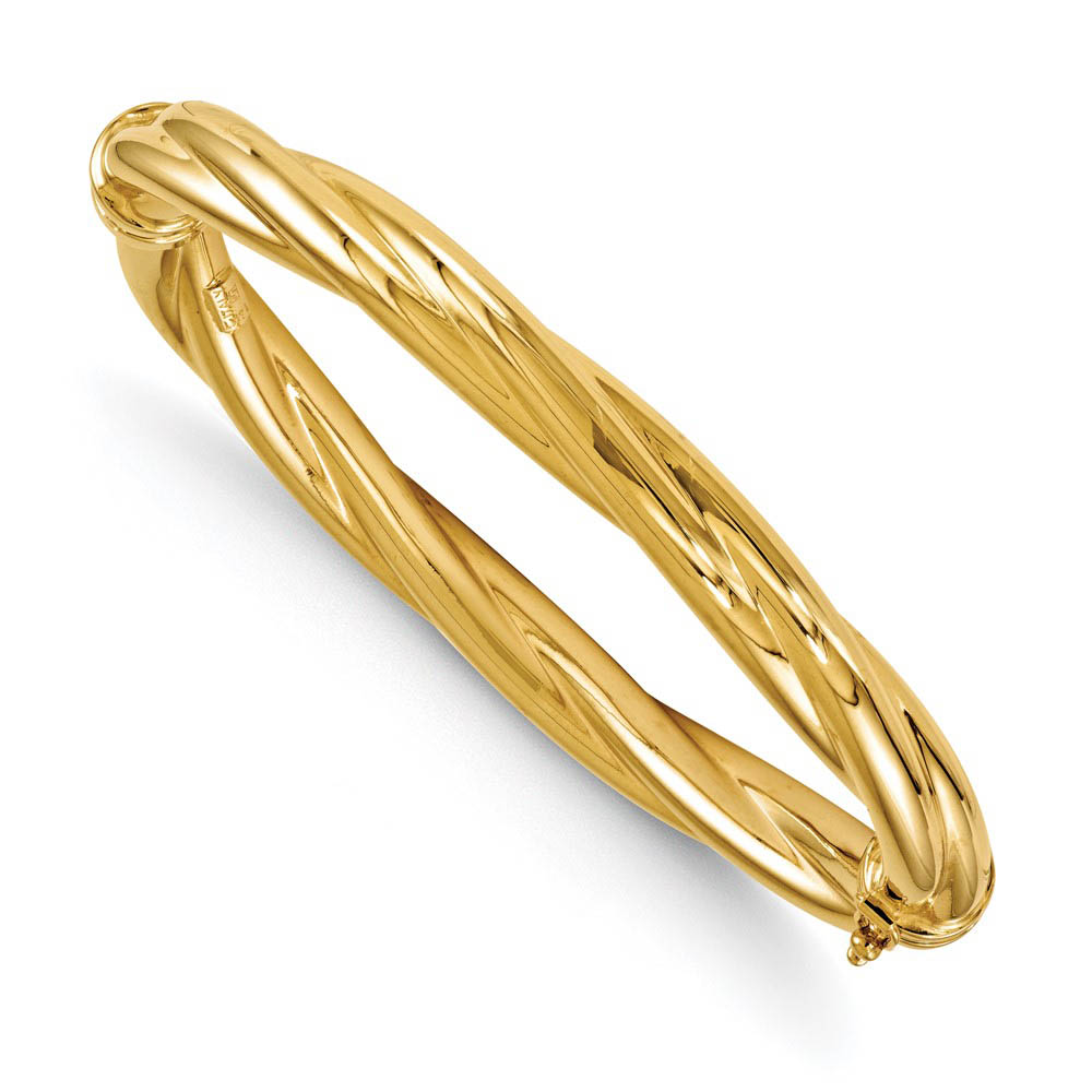 8mm 14k Yellow Gold Polished Twisted Hinged Bangle Bracelet