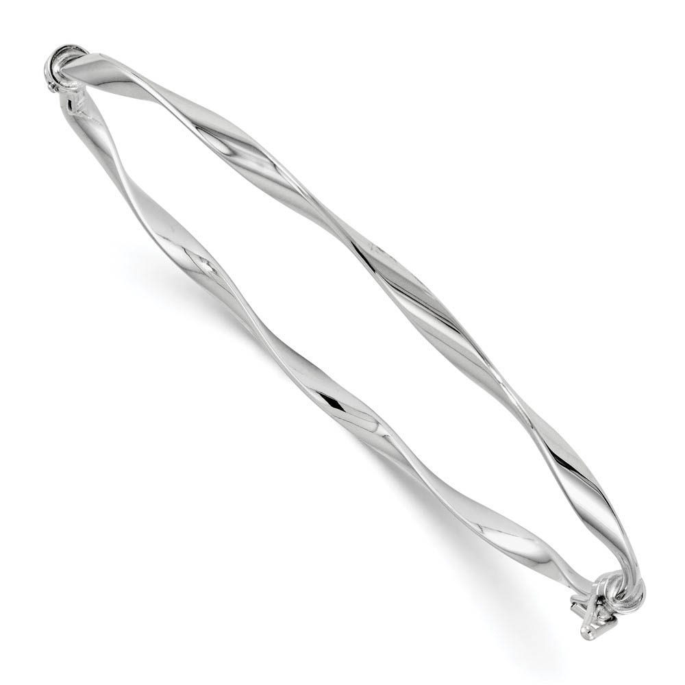 3mm 14k White Gold Polished Twisted Hinged Bangle Bracelet