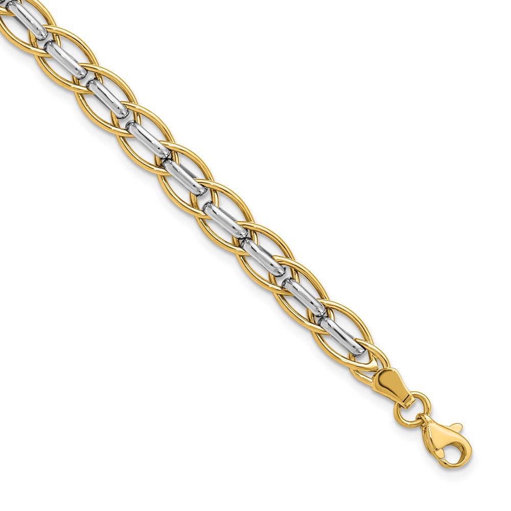 14k Yellow and White Gold 6mm Two Tone Link Chain Bracelet