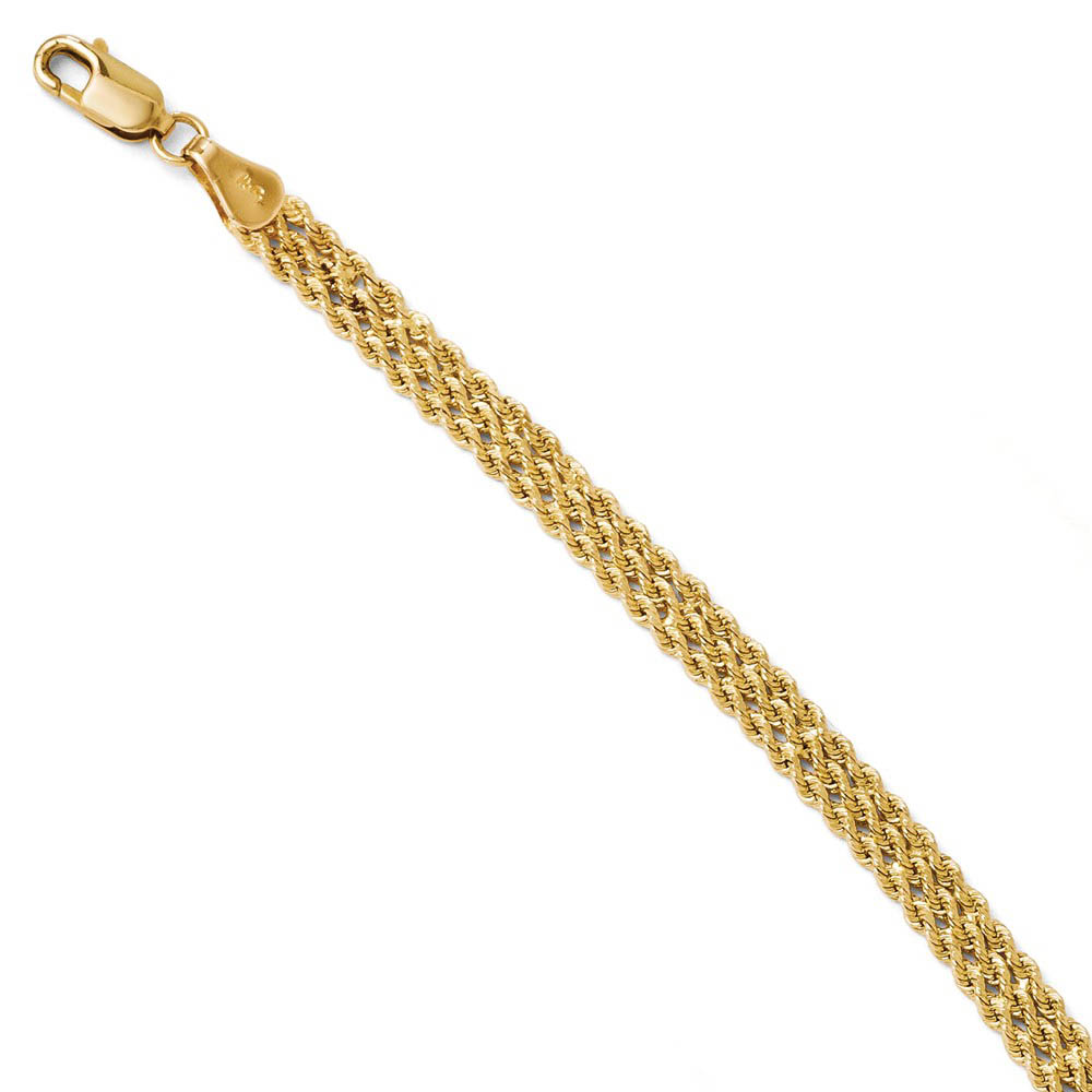 14k Yellow Gold 4.5mm Diamond Cut Triple Rope Strand Bracelet