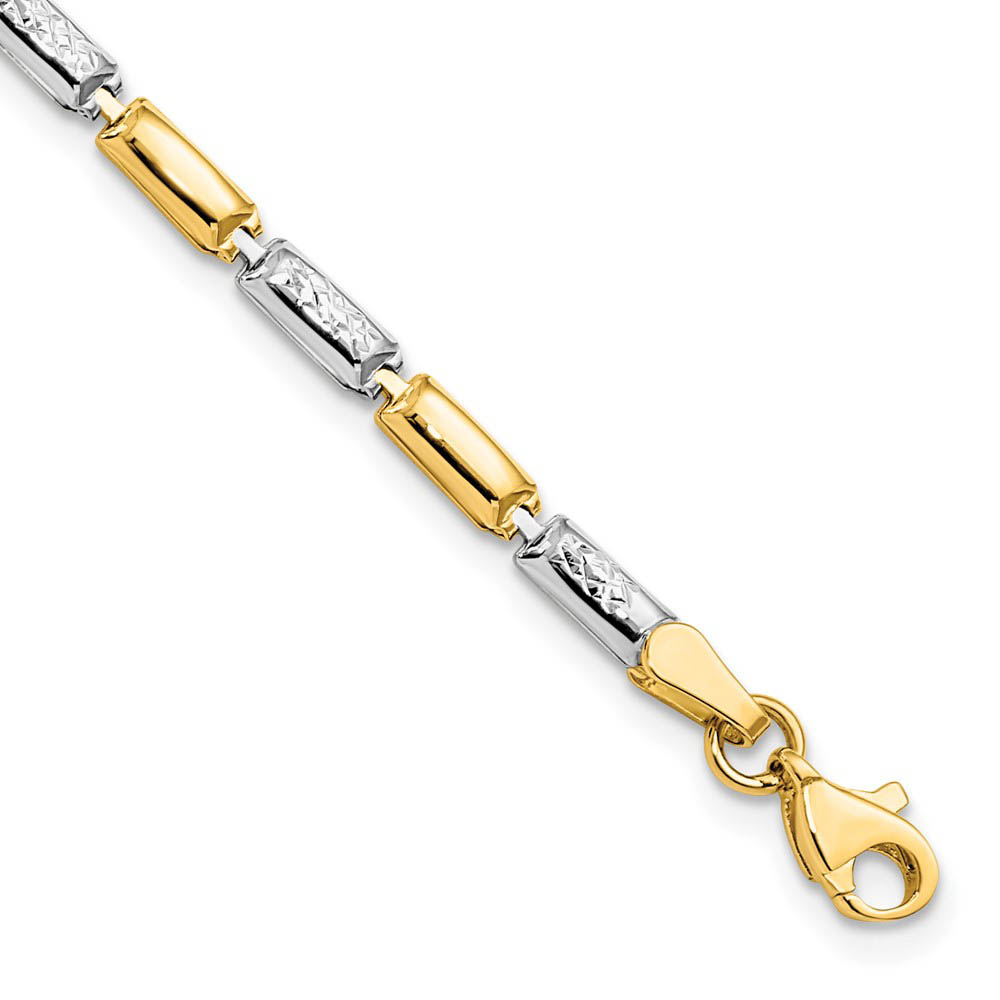 14k Yellow Gold and Rhodium 3mm Two Tone Link Bracelet, 7 Inch