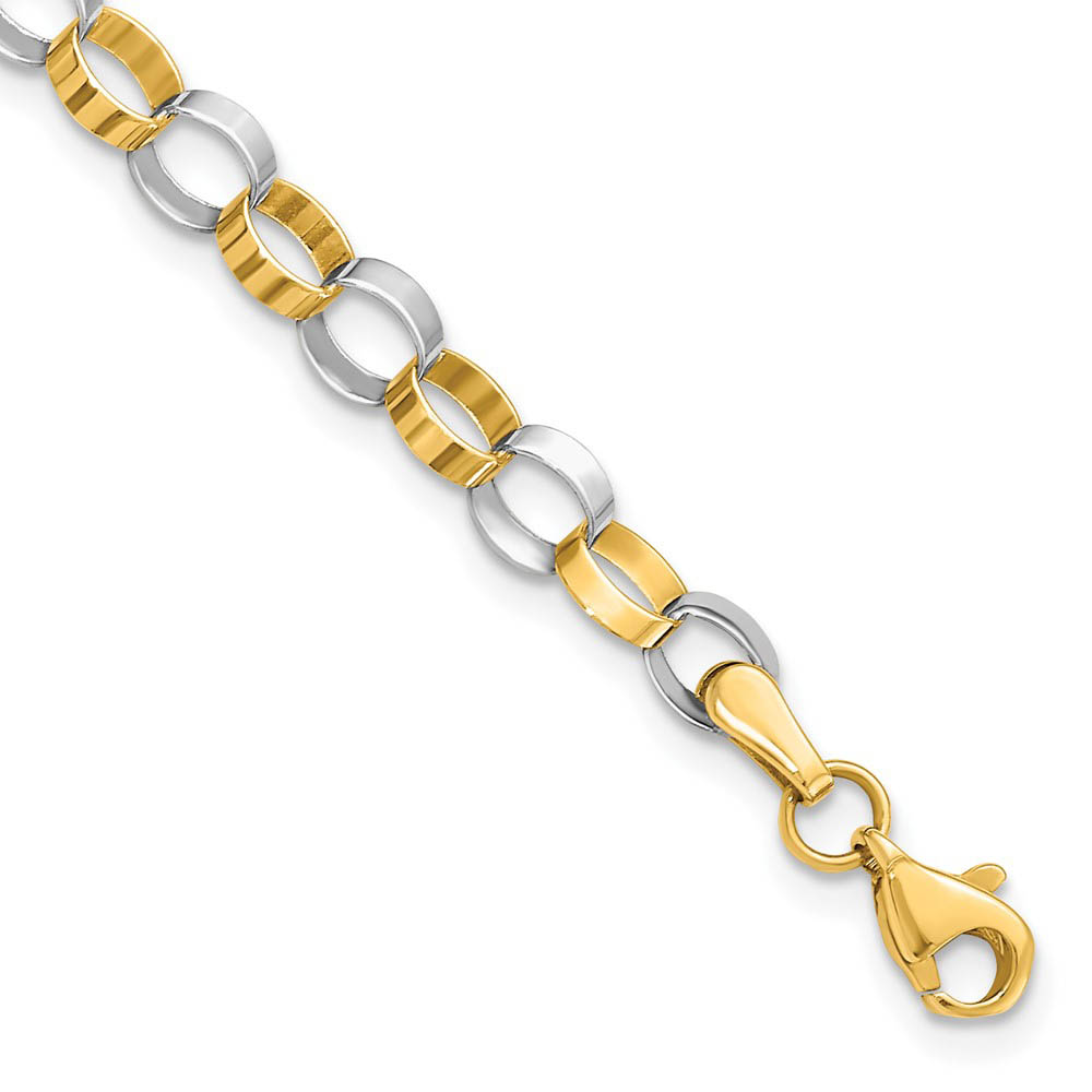 14k Yellow and White Gold 5mm Circle Link Chain Bracelet, 7 Inch