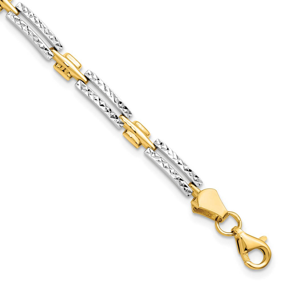 14k Yellow &amp; White Rhodium 4mm Diamond Cut Link Bracelet, 7 Inch