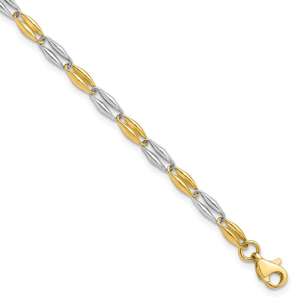 14k Two Tone Gold, 3.5mm Puffed Link Chain Bracelet